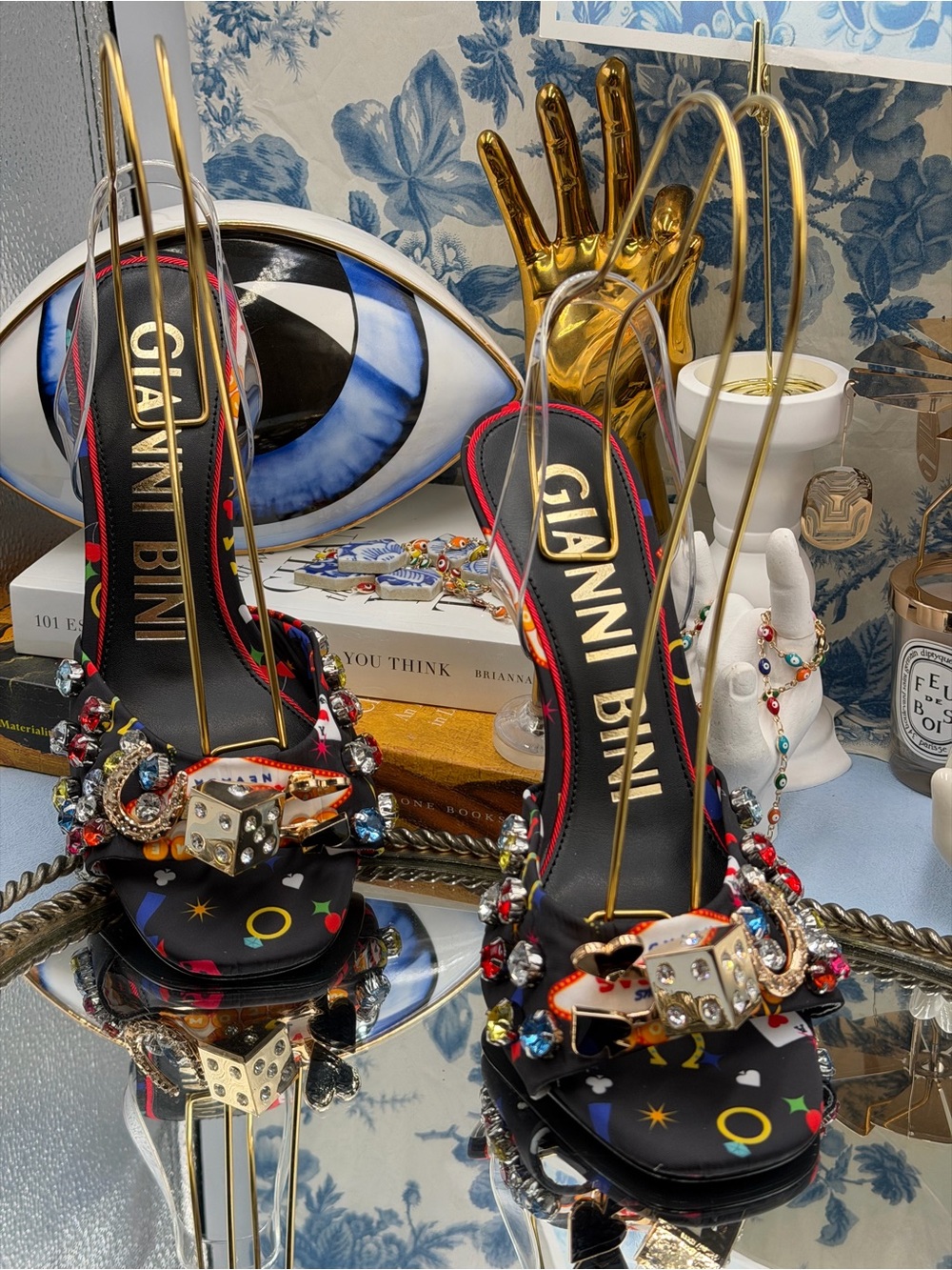 🆕 GIANNI BINI 🧿 NWOB Maverick Printed Casino Martini Heel Sandals, Black, Sz 9 - Picture 3 of 16